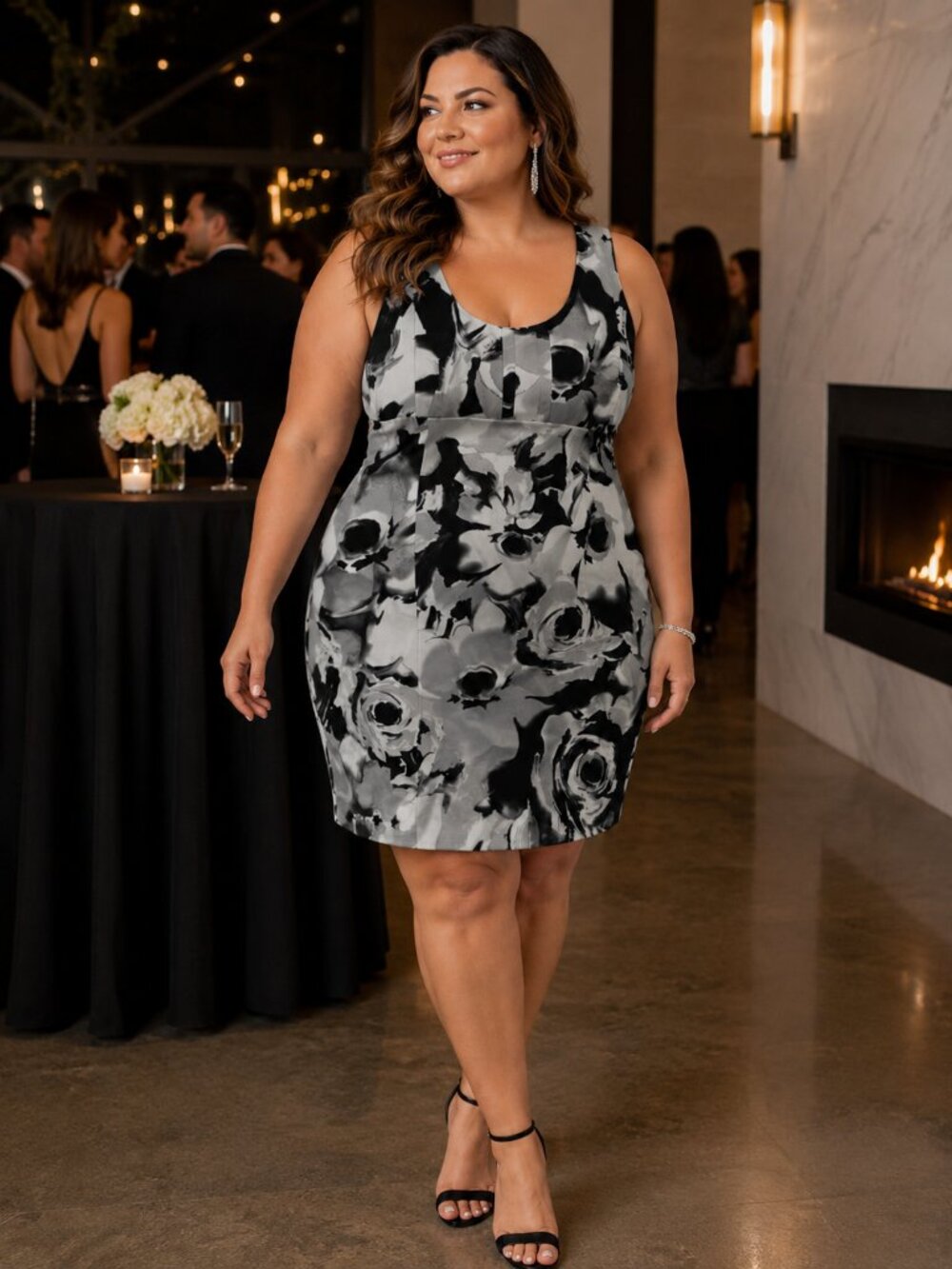 New York  & Company Black and White Floral Dress Size:16